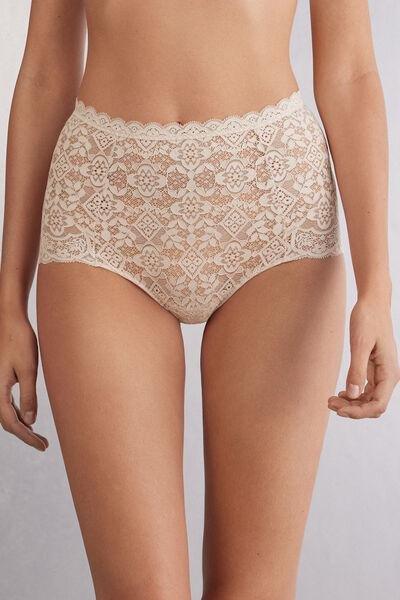AVORIO CREMA High-Rise Lace French Knickers, , medium