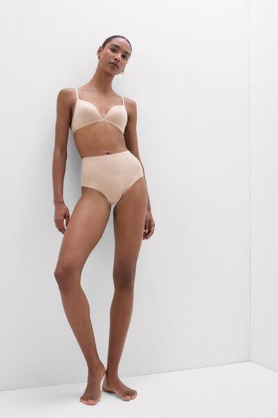 Beige Light Shaping High-Waisted Cotton French Knickers, Soft Beige, large image number 1