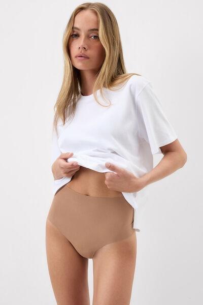 Beige Light Shaping High-Waisted Cotton French Knickers, Medium Beige, large image number 0
