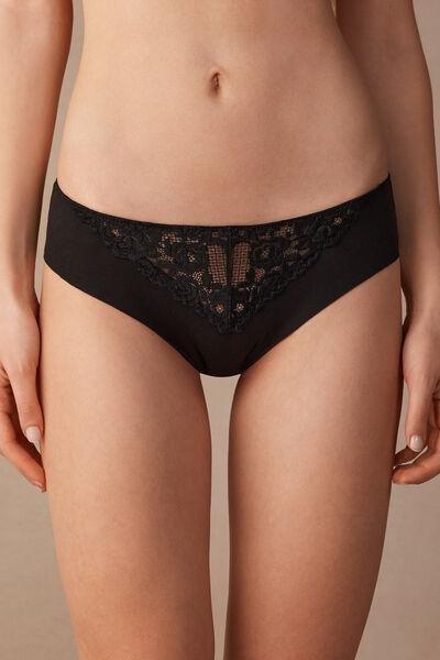 Black Pretty Flowers Raw-Cut Cotton Briefs, , large image number 0