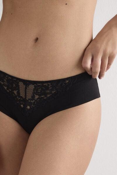 Black Pretty Flowers Raw-Cut Briefs, Black, large image number 5