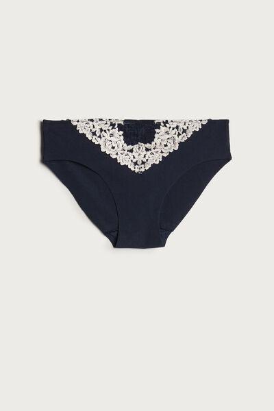 Navy Lace-Detailed Raw-Cut Briefs, , large image number 2