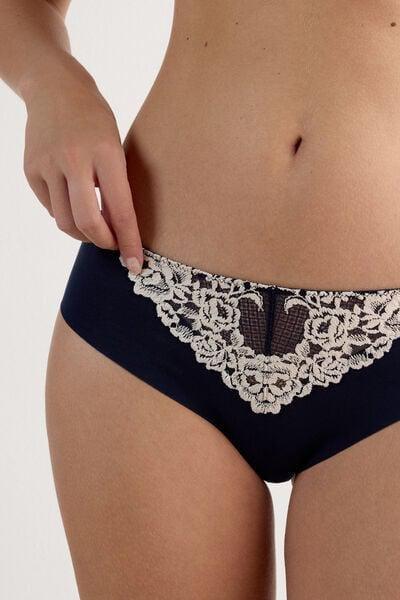 Navy Lace-Detailed Raw-Cut Briefs, Intense Blue/vanilla, large image number 5