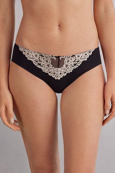 Black Pretty Flowers Raw-Cut Briefs, , large image number 0
