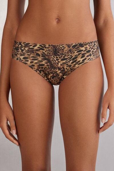 Brown Animal Print Seamless Cotton Knickers, , large image number 0