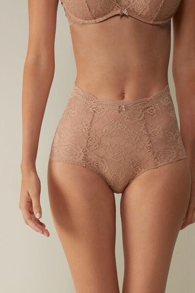 Beige High-Rise Lace French Knickers, , large image number 1