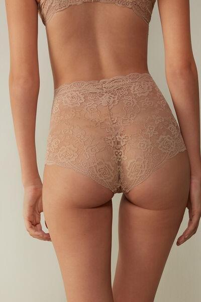 Beige High-Rise Lace French Knickers, , large image number 5