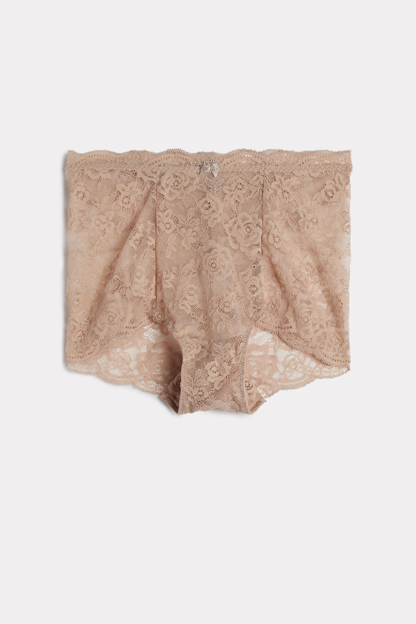 Beige High-Rise Lace French Knickers, , large image number 8
