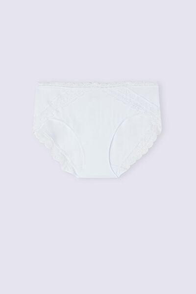 White Semi-High Cotton And Lace Waistband Knickers, White, large image number 3