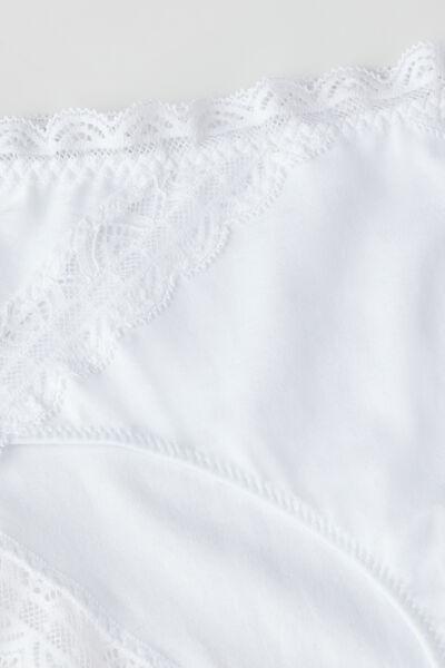 White Semi-High Cotton And Lace Waistband Knickers, White, large image number 4