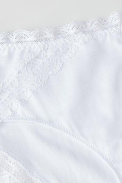 White Semi-High Cotton And Lace Waistband Knickers, White, large image number 4