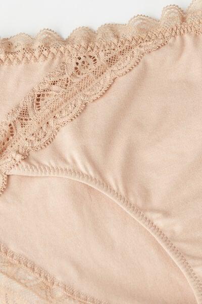 Beige Semi-High Cotton And Lace Waistband Knickers, Soft Beige, large image number 4