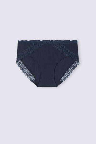 Blue Semi-High Cotton And Lace Waistband Knickers, , large image number 2