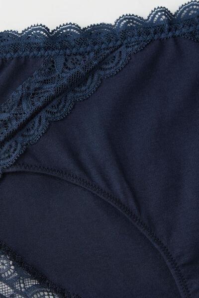 Blue Semi-High Cotton And Lace Waistband Knickers, , large image number 4