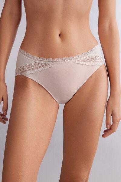 Pink Silk Semi-High Cotton And Lace Waistband Knickers, , large image number 0
