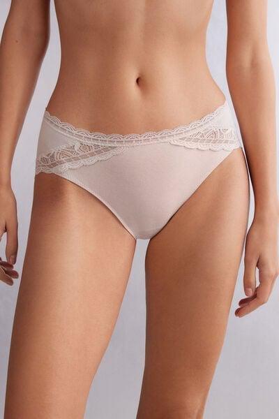 Cream Semi-High Waistband Knickers, Silk, large image number 1
