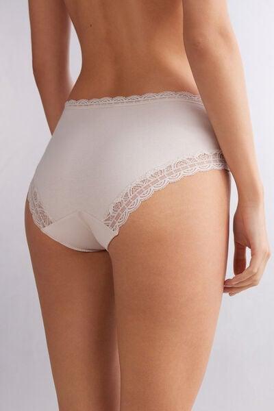 Cream Semi-High Waistband Knickers, Silk, large image number 2