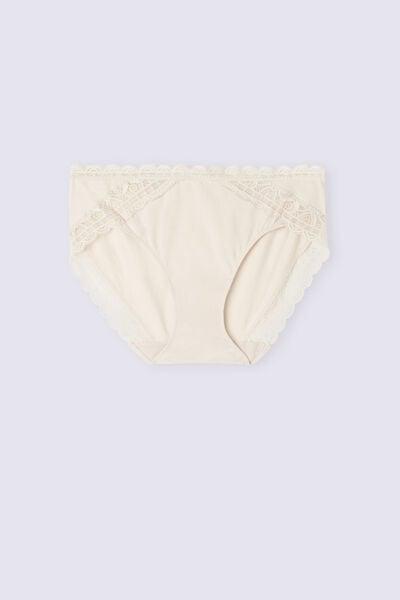 Cream Semi-High Waistband Knickers, Silk, large image number 3