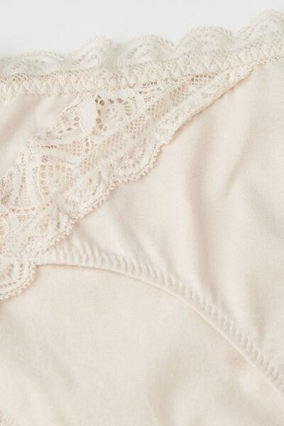 Cream Semi-High Waistband Knickers, Silk, large image number 4