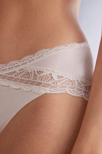 Cream Semi-High Waistband Knickers, Silk, large image number 5