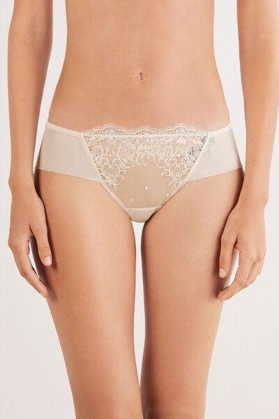 Beige Luxury Dreams Floral Embroidery Knickers, Natural, large image number 1