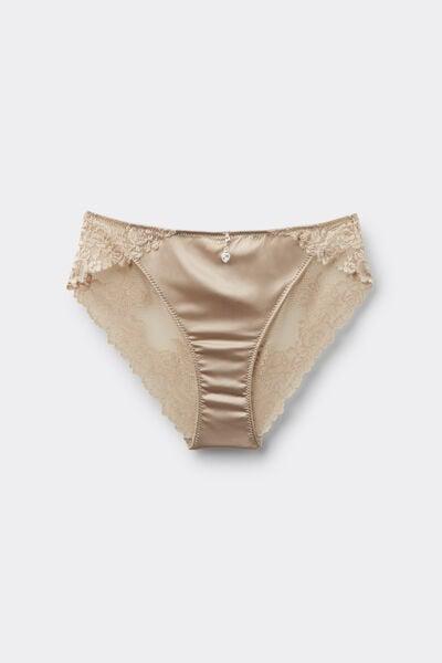 Beige Silky Flowers Silk And Lace Knickers, 5601_447J, large image number 3