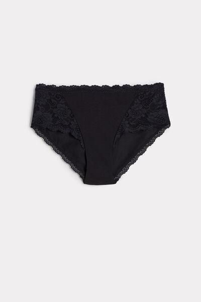Black Natural Cotton And Lace Briefs, , large image number 0