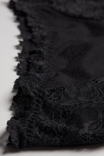 Black Natural Cotton And Lace Briefs, , large image number 1