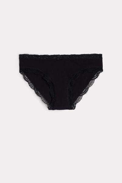 Black Cotton And Lace Briefs, Women, , large image number 4