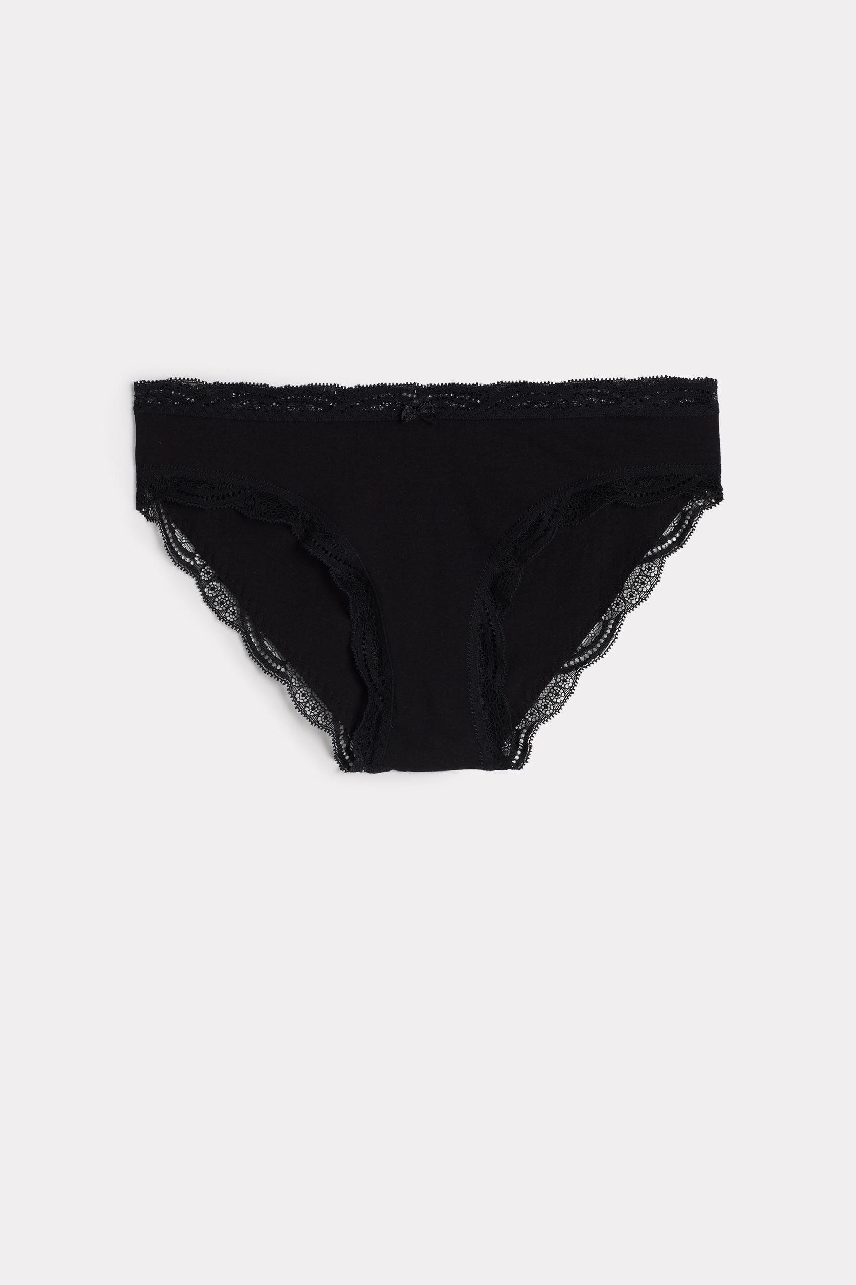 Black Cotton And Lace Briefs, Women, , large image number 8