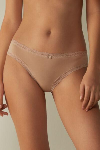 Soft Beige Cotton And Lace Briefs, Women, , large image number 1