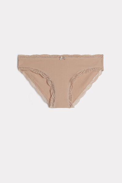 Soft Beige Cotton And Lace Briefs, Women, , large image number 4