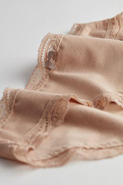 Soft Beige Cotton And Lace Briefs, Women, , large image number 7
