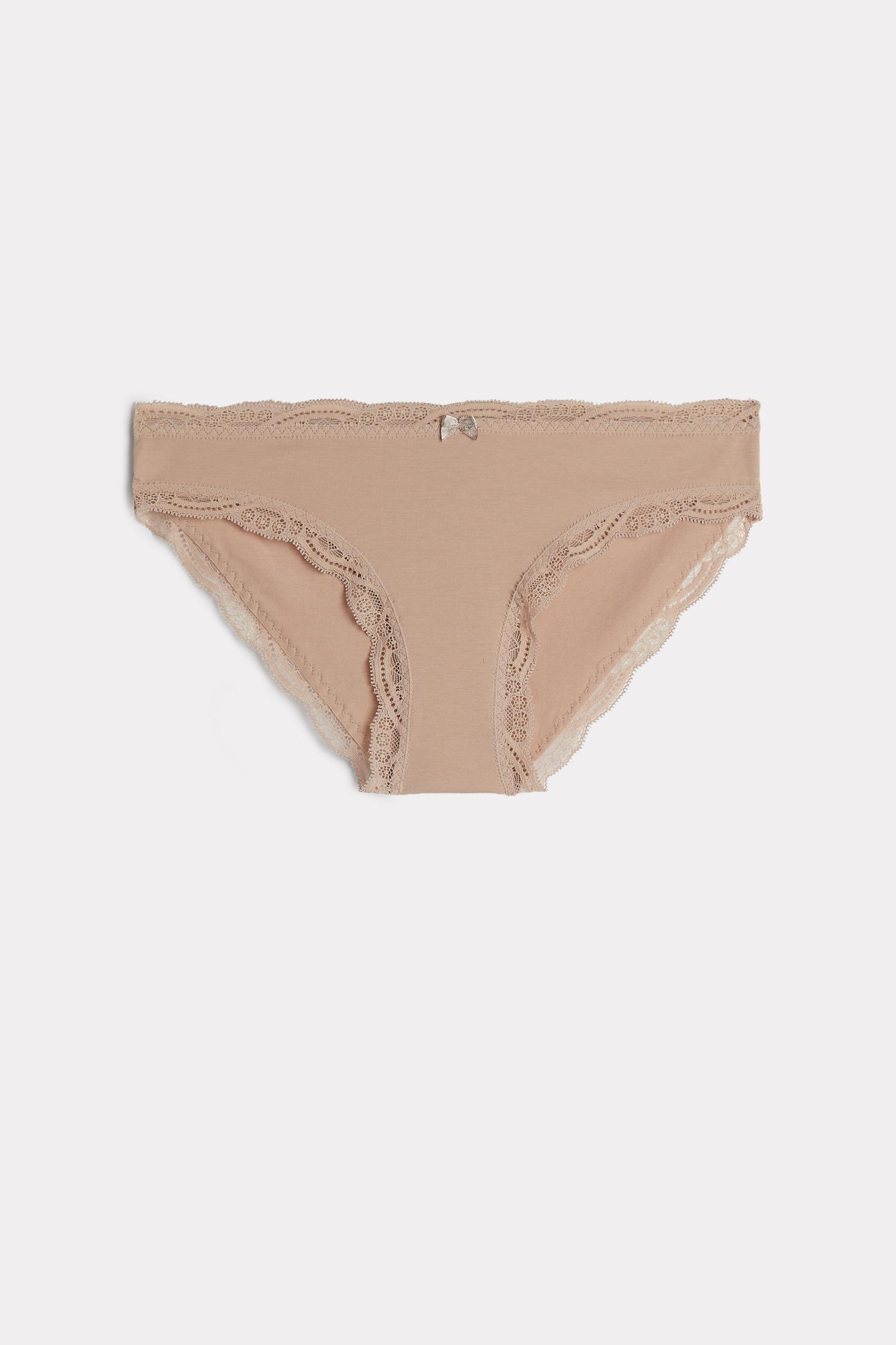 Soft Beige Cotton And Lace Briefs, Women, , large image number 8