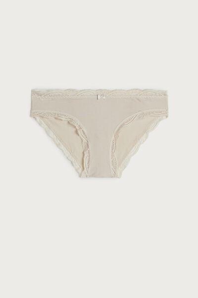 Cream Silk Cotton And Lace Briefs, , large image number 4