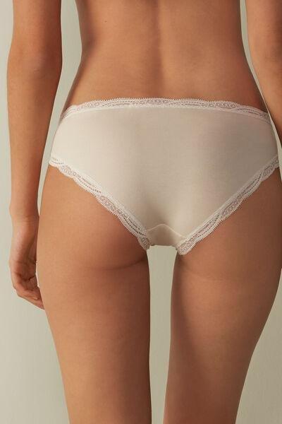 Cream Silk Cotton And Lace Briefs, , large image number 6