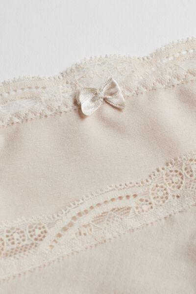 Cream Silk Cotton And Lace Briefs, , large image number 8