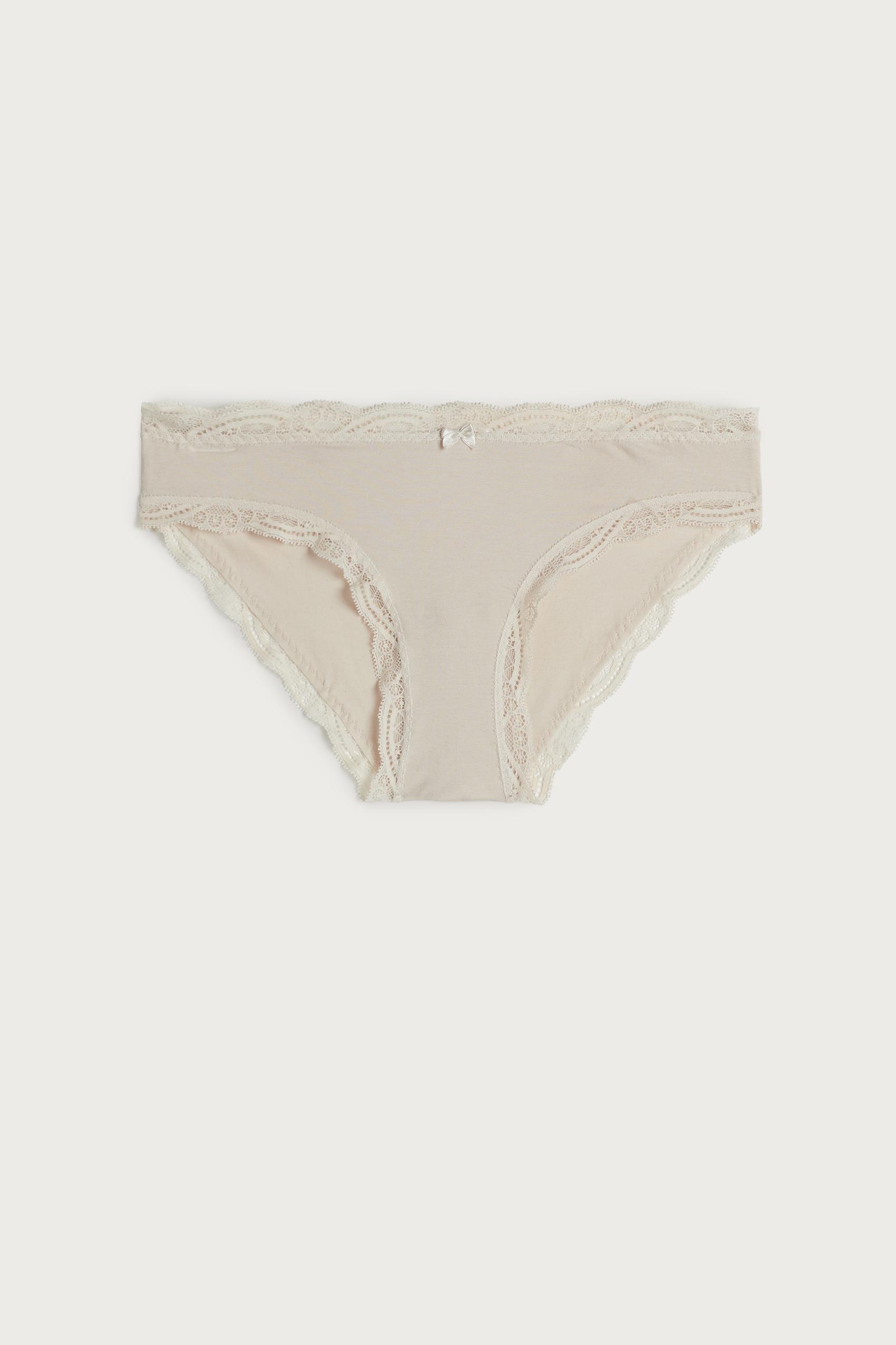 Cream Silk Cotton And Lace Briefs, , large image number 9