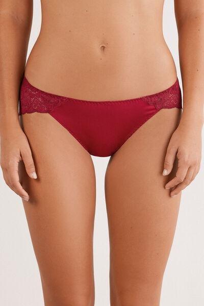 Red Low-Waist Silk And Lace Briefs, Red, large image number 0
