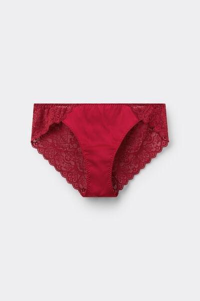 Red Low-Waist Silk And Lace Briefs, Red, large image number 2
