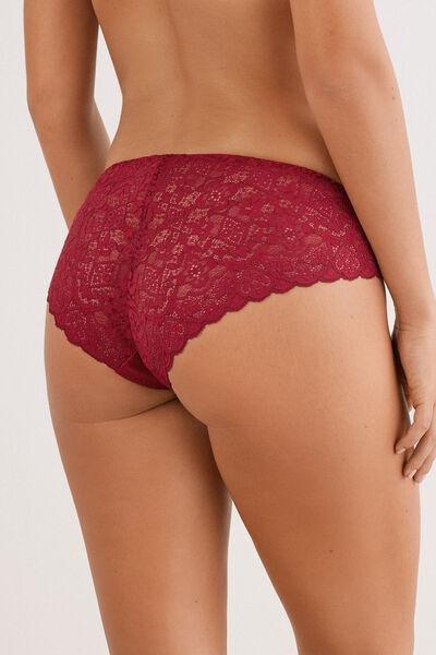 Red Low-Waist Silk And Lace Briefs, Red, large image number 3