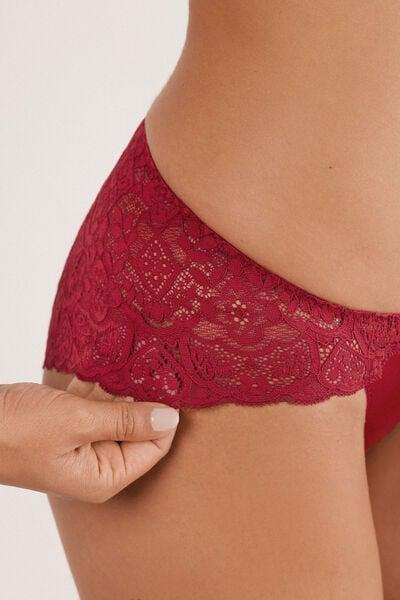 Red Low-Waist Silk And Lace Briefs, Red, large image number 5