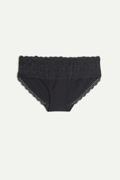 Black High-Rise Briefs In Lace And Cotton, , large image number 2
