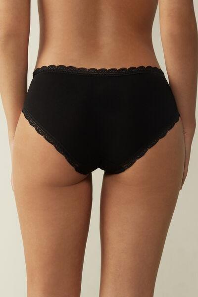 Black High-Rise Briefs In Lace And Cotton, , large image number 3