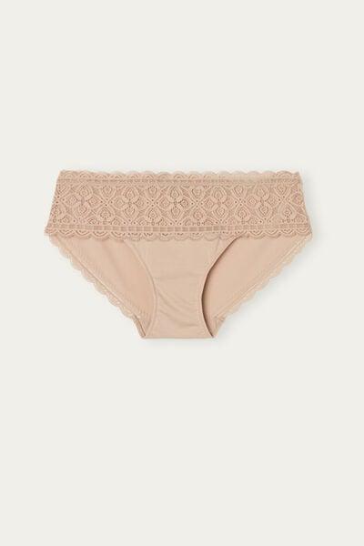 Beige High-Rise Briefs In Lace And Cotton, Soft Beige, large image number 7