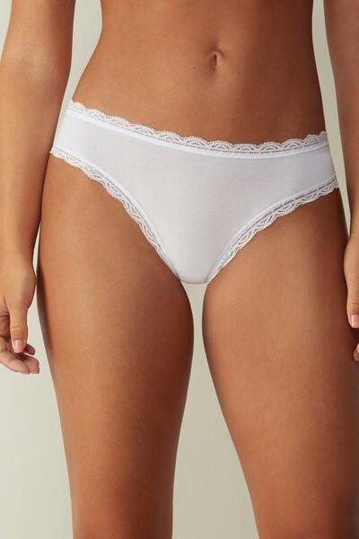 White Ruffle Edging Cotton Briefs, White, large image number 1