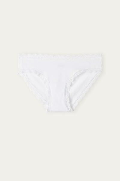 White Ruffle Edging Cotton Briefs, White, large image number 3