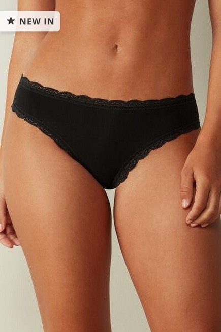 Intimissimi - Black Cotton And Lace Briefs