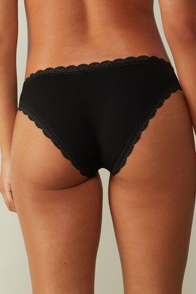 Black Cotton And Lace Briefs, Black, large image number 2