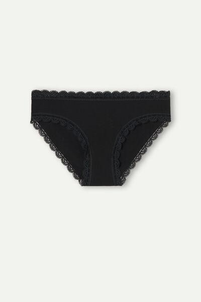 Black Cotton And Lace Briefs, Black, large image number 6